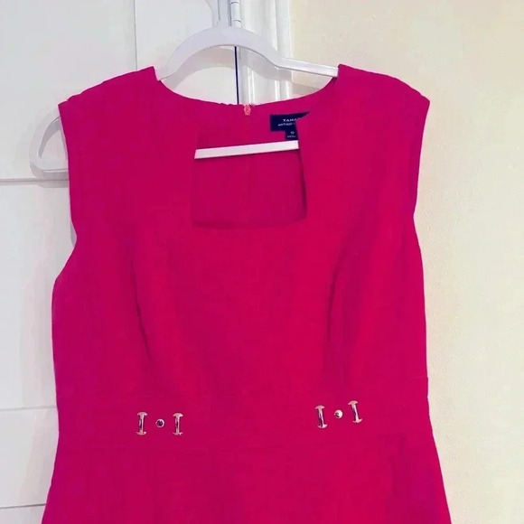 Tahari ASL Hot Pink A Line Knee Length Dress with Gold Details Size 10 worn once - Picture 2 of 5